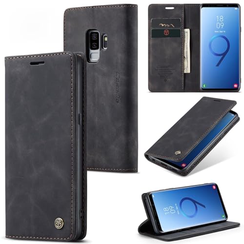 Image of Sojlecyu for Samsung Galaxy S9 Plus Case PU Leather Wallet Cover Magnetic Flip Cover Card Holder Kickstand Shockproof Protective Phone Case for Samsung Galaxy S9 Plus, Black