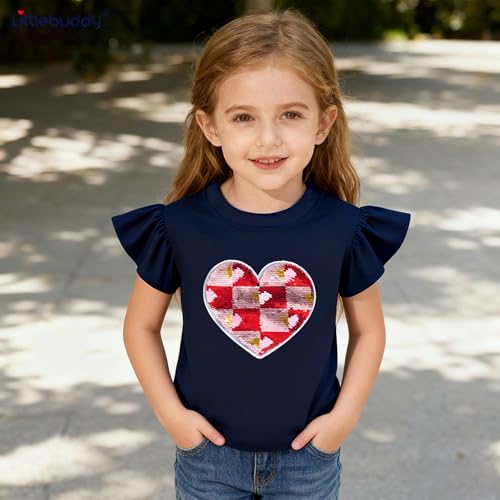 Image of Toddler Girl Short Sleeve Shirt Love Heart Top Girls 4th of July Shirts
