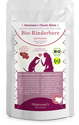 Produktbild von Herrmanns Bio Rinderherz mit Fenchel Nassfutter für Hunde - 12 x 130 g