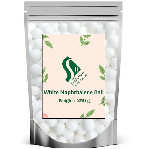 S Eleven Super Market White Naphthalene Balls for Clothes/Bathroom/Wardrobe/Moth, Protect Clothes 100% Safe/Smell Free/Stain-Free/Germs Free (250 gm)