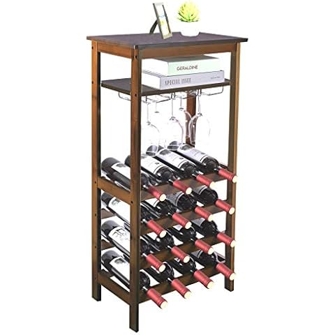 URFORESTIC Bamboo Wine Rack Free Standing Wine Holder Display Shelves with Glass Holder Rack, 16 Bottles Stackable Capacity for Home Kitchen (Weathered Brown) Cover