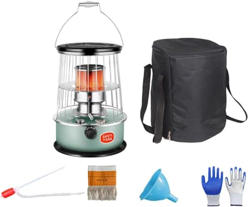 PXDOHQAW Calentador de Queroseno,Calentador de Queroseno de Emergencia,Calentador de Queroseno con Bolsa de Almacenamiento Y Mechas de Repuesto/Lake Blue