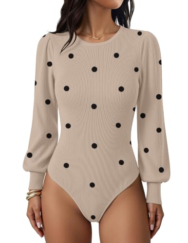 Image of Zeagoo Womens Sweaters Long Sleeve Bodysuits 2026 Fall Crewneck Puff Knit Pullover Tops