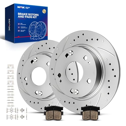 Image of KAX Rear Brake Kit Fits Honda Civic 2006-2015, Acura ILX 2013-2015 | Drilled and Slotted Brake Rotors, Ceramic Brake Pads