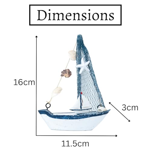 Image of Wooden Decorative Sailboat Nautical Model Showpiece - 16x3x11.5 cm | Miniature Sailing Boat Showpiece for Home Decor, Living Room, Office & Table Desk Decoration | Small Size Dark Blue-Boat