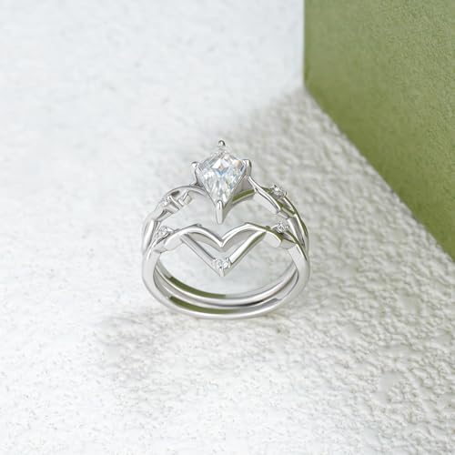 Kite Cut Moissanite Rings for Women, 18K 14K 10K Solid Gold Kite-Cut Moissanite Bridal Ring Sets, Moissanite Engagement Promise Rings Wedding Band Jewelry Gift for Women Her Size 4-124