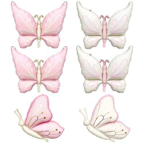 Image of 6Pcs Giant Butterfly Balloon with Ribbon, Fairy Birthday Decorations
