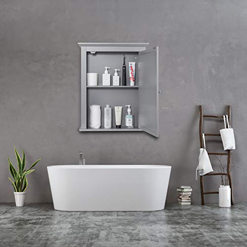 Glacer Bathroom Mirror Cabinet, Wall Mounted Storage Cabinet With Mirror Door And Adjustable Shelf, Mirrored Medicine Cabinet For Bathroom, Living Room, Cloakroom, 22 X 6 X 27.5 Inches (Grey) #TOP2