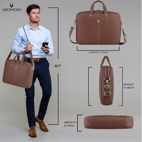 Image of WildHorn Leather Laptop Messenger Bag for Laptop /MacBook up to 15 inch| Padded Laptop Compartment |Office Bag I 365 Days Warranty