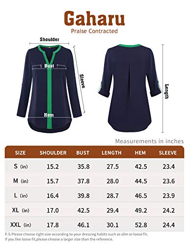 Gaharu Women Tops 3/4 Sleeve Ladies V Neck Zip Loose Casual Roll Sleeve Color Block Chiffon T-Shirt Blouse Tunic Dark Red,Large #TOP5