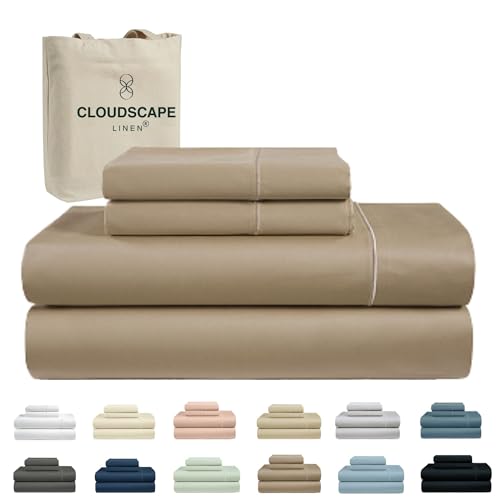 Cloud Scape Linen 100% Egyptian Cotton King Sheets Set – 1000 Thread Count, 4-Piece Soft Hotel Quality Bedding Set,Deep Pockets up to 16”, Taupe