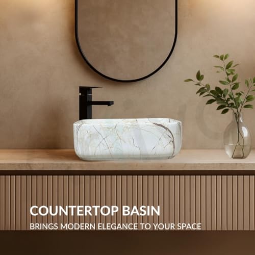 Image of Artiva Ceramic Wash Basin /Tabletop Washbasin For Bathroom,12 inchx16 inch /Small Countetop Bathroom Basin /Table Top Basin For Home,Office,Hotel /Rectangle Glossy Sink (Marmi Beige,12x16 Inch)