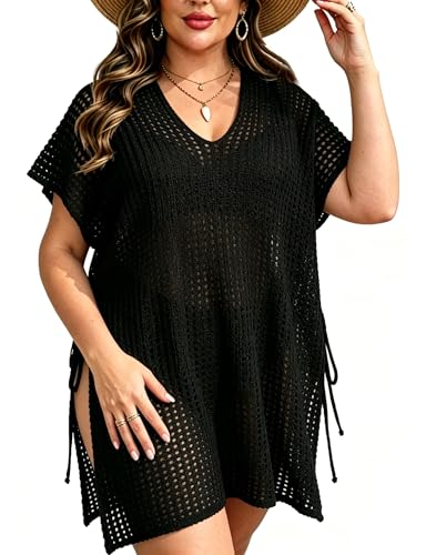 Chalier Plus Size Crochet Swimsuit Coverup for Women – Black Beach Cover Up