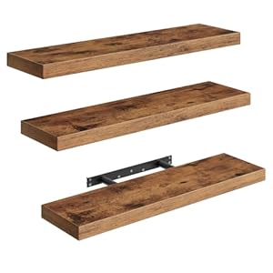 Floating Shelves for Wall, 1.5″ Thick Wall Shelf Set of 3 with Invisible Brackets, 23.6L x 7.9W Hanging Shelves Farmhouse Home Decor for Bathroom, Living Room, Bedroom, Rustic Brown 6301BJP3BF
