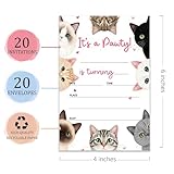 ATOERNCSO 4x6 Cute Cat It’s a Pawty! Birthday Invitations (20 Cards + 20 Envelopes) – Adorable Feline-Themed Kids’ Party Invites.(067)