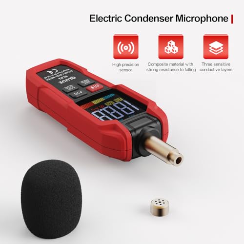 QLUUE Schallpegelmessgerät, digitaler tragbarer Dezibelmesser, 30 dB bis 130 dB, A/C-gewichtetes LCD-Display, kann zu Hause, in der Fabrik und auf der Straße verwendet werden