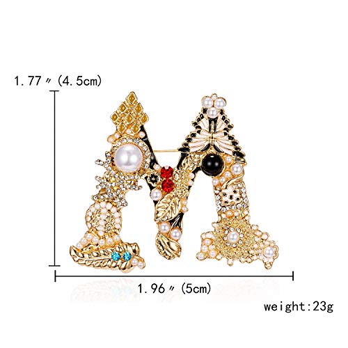 Image of Initial Brooch Pins A-Z 26 Letters Brooches For Women Colorful Enamel Alphabet Pin Pearl Crystal Lapel Pin