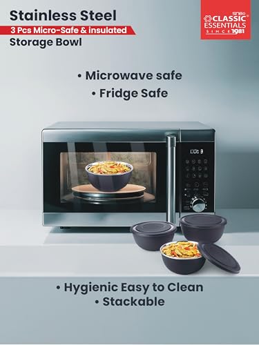 Image of CLASSIC ESSENTIALS Stainless Steel Microwave Safe Mixing Bowls Set with Lid Food Serving and Storage Containers for You Modern Kitchen (CE-MSB-3Navy Blue)
