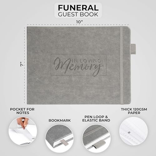 Image of Clever Fox Funeral Guest Book for Memorial Service w /Address, Gray