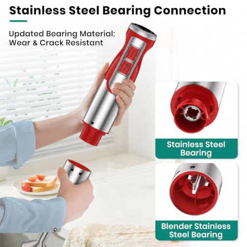 Image of Colarlemo 1800W Immersion Blender Handheld 4-in-1 Hand Blender, Red