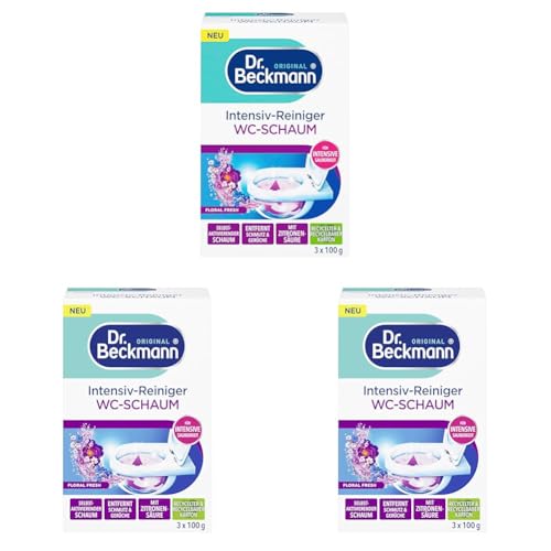 Dr. Beckmann Aktivkohle Wc-Schaum | Selbstaktivierender Schaum 3x 100 g | Floral Fresh (Packung mit 3)