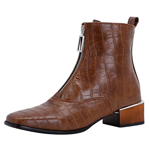 Bottes Chelsea bloc Lizoleor femmes à bout carré rétro et fermeture éclair confort