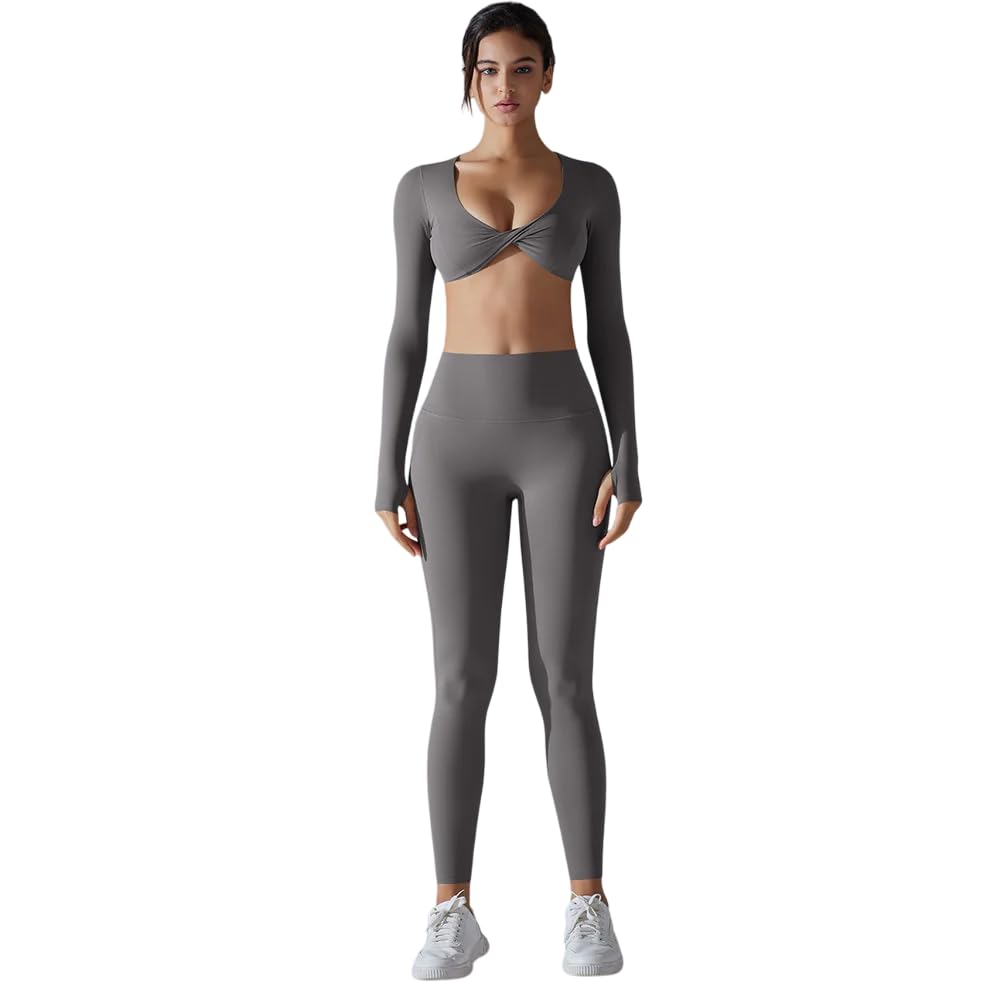 Image of Chic Full Sleeve Bra & Leggings High Waist Butt Lifting Yoga Pants, Fitness Pants