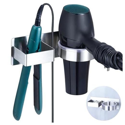 YYBO Soporte secador de Pelo, Soporte secador Pelo y Plancha, Soporte para secador de Pelo sin Taladro, Soporte Plancha Pelo, Soporte secador para Baño, hoteles, Barbershop