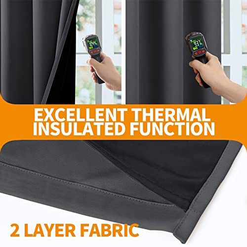 Image of YoungsTex Short 100% Blackout Curtains 40 Inch Length for Windows, Small Thermal Insulated Drapes with Grommet Room Darkening Privacy with Liner for Bedroom, Dark Grey, 2 Panels, 42 X 40 Inch