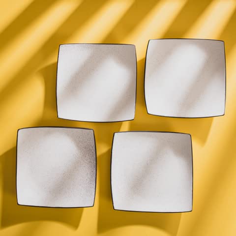 Image of HS HINDUSTANI SAUDAGAR OFFWHITE Quarter Ceramic Plates Sets of 4 dinnerware Sets Plates for Dinner Pasta Lunch thali & Dinner Set Handcrafted Ideal Kitchen Design for Daily Use and Gifting.