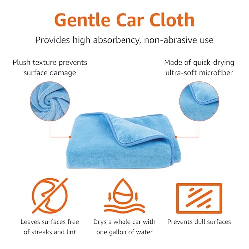 Image of Amazon Basics Super Absorbent Microfiber Car Drying Towel, Scratch-Free, Streak-Free, Lint-Free, 36 inch L x 25 inch W, Blue (Pack of 2)