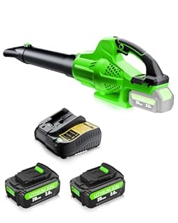 Leaf Blower Cordless Compatible with Dewalt 20V Max Battery, Electric Cordless Leaf Blower with 2× 3.0Ah Batteries and Charger,6 Speed Levels & 500CFM,Blowers for Lawn Care, Blowing Leaves (Green)