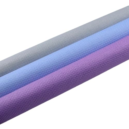 Image of KCS 3 pc of 15 inch x 18 inch(38cmx45cm) 14 Count Cross Stitch Cotton Aida Cloth Needlework Rolled Fabric Box,14CT,Light Grey+Light Blue+Lavender