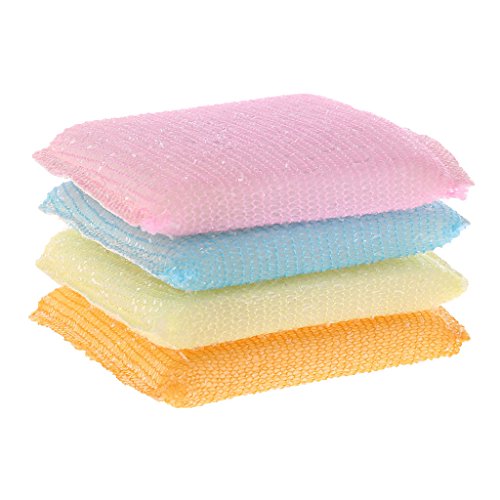 SLXLYH 4pcs/Set Weicher Schwamm Scheuerkissen Schüssel Schüssel Küchenreinigung Peeling Pastentruppe Auf Nagelkleber Für Tipps