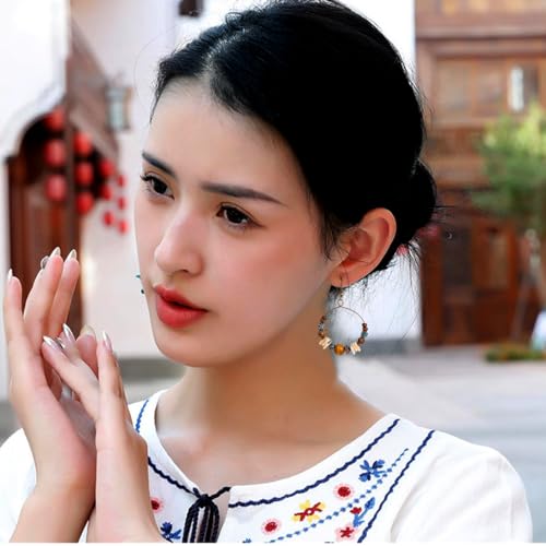 Boho Beaded Hoop Earrings for Women Vintage Wood Beads Shell Turquoise Dangle Earrings Ethnic Tassel Charms Drop Earrings Statement Jewelry Gifts2