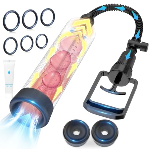 Penispumpe, männliches Sexspielzeug für Männer, manueller Penis – Pumpen und Vergrößerungsgeräte, Penisvergrößerung für größere Erektionen mit Masturbator-Cup und 2 Saughülsen und 6 Penisringen