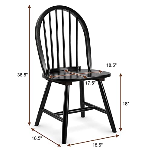 Image of COSTWAY Windsor Dining Chairs Set of 2, Mid-Century Modern Wood Chairs w /Spindle Back & Reinforced H-Shaped Legs, Farmhouse Armless Kitchen Chair for Living Dining Room, Restaurant (Black)