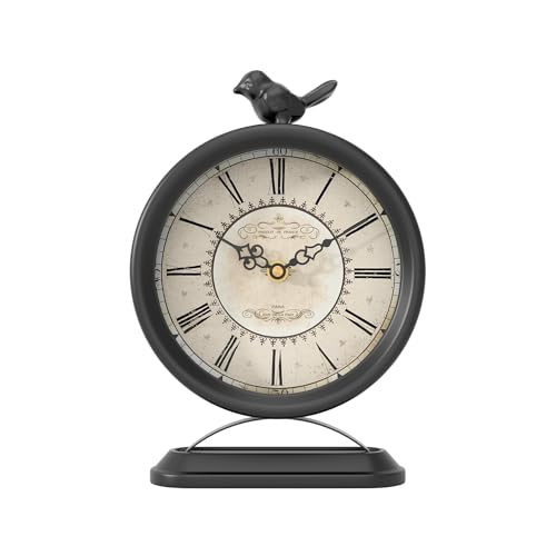 ChimeTide Vintage Table Clock with Bird, European Antique Style Black