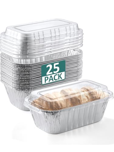 Neebake 25 Pack 6X3.5X2 Disposable Aluminum Loaf Pans With Lids - 1 Lb Mini Loaf Pans, Small Aluminum Tin Foil Baking Pan, Food Containers For Baking, Cakes, Bread, Meat, Loaves