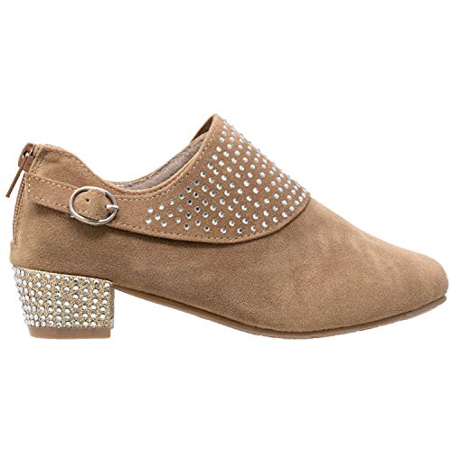 SOBEYO Girls Ankle Booties Rhinestone Crystal Accent Block Heel Boots for Kids2