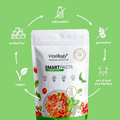 VitalBodyPLUS SmartPasta, 4er Pack, kalorienarme Konjaknudeln, nur 6 kcal pro Portion, Low Carb, ideal zum Abnehmen – glutenfrei, vegan und geruchlos, zertifiziert & laborgeprüft