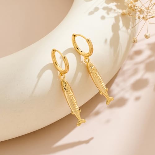 MUYAN Gold Charm Fish Hoops Dangle Earrings for Women Trendy Ocean Theme Jewelry3