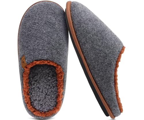 Imagen de KuaiLu Zapatillas Casa Hombre Invierno Forro de Felpa Pantuflas Caliente Confort Espuma de Memoria Caballero Zapatos Memory Foam Slippers Antideslizante Suela Gris Marrón Tamaño 44