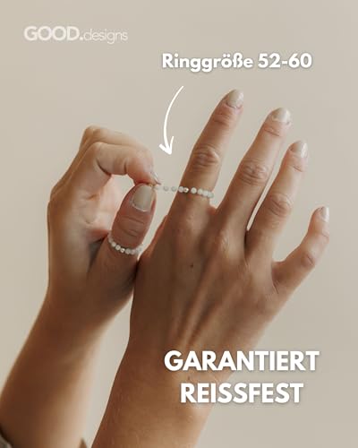 GD GOOD.designs Anti Stress Ring aus Mondstein Naturstein Perlen für Damen | Elastische Anxiety Rings - Fidget Ringe | Ringgröße 52-60