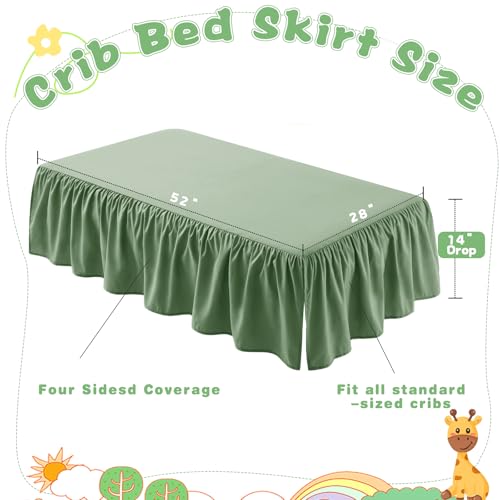 Image of SiinvdaBZX Sage Green Crib Skirt Dust Ruffle, Microfiber Crib Bed Skirt | 52 inchx28 inch with 14 inch Drop, Durable Full Coverage Toddler Bedskirt Fit for Baby Boys Girls Nursery Standard Crib