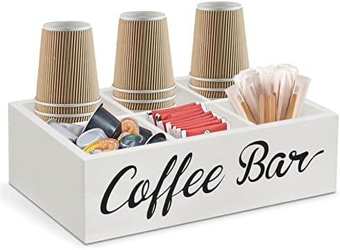 Lzhevsk Wooden Coffee Station Organizer, Coffee Bar Accessories Organizer for Coffee Bar Decor, Kcup Coffee Pods Holder Storage Basket with Removable Dividers, Coffee Tea Bag Dispenser Organizer