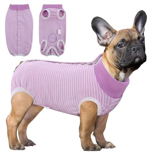 Image of SAWMONG Recovery Suit for Dogs Female Male, Cotton Breathable Dog Onesie After Surgery Spay Neuter, Professional Dog Surgical Suit, Substitute Pet E-Collar Cone, Purple, Medium