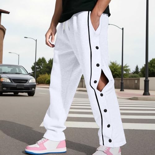 Baggy Sweatpants Men Side Button Open Bottom Elastic Waist Drawstring Sweat Pants Comfy Workout Athletic Jogger Pant2