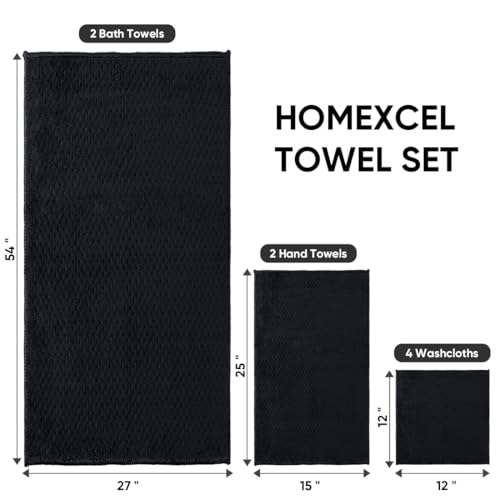 HOMEXCEL 8 Piece Bath Towel Set, Microfiber Bathroom Towel - 2 Bath Towels, 2 Hand Towels, and 4 Wash Cloths, Super Soft, Highly Absorbent Towels for Bathroom, Gym, Hotel, and Spa (Black) - Image 4