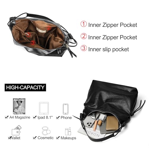 Image of Soft Hobo Bag for Women Large Capacity Travel Designer Shoulder Purse with Knotted Adjustable Strap